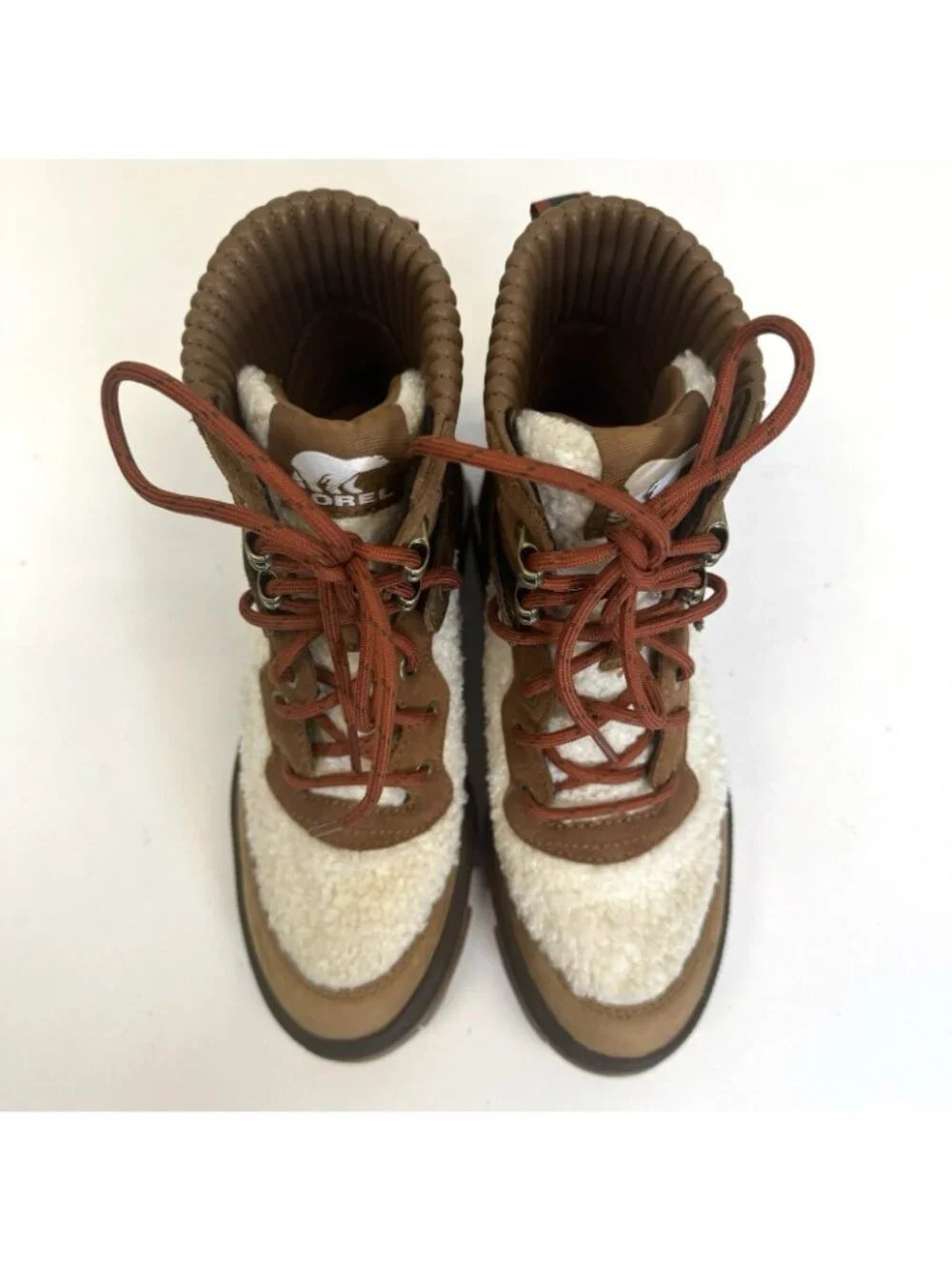Sorel Brex Cozy Lace Up Boots Womens Size 5.5 Tan Sherpa NL4812-242 NWOB NEW